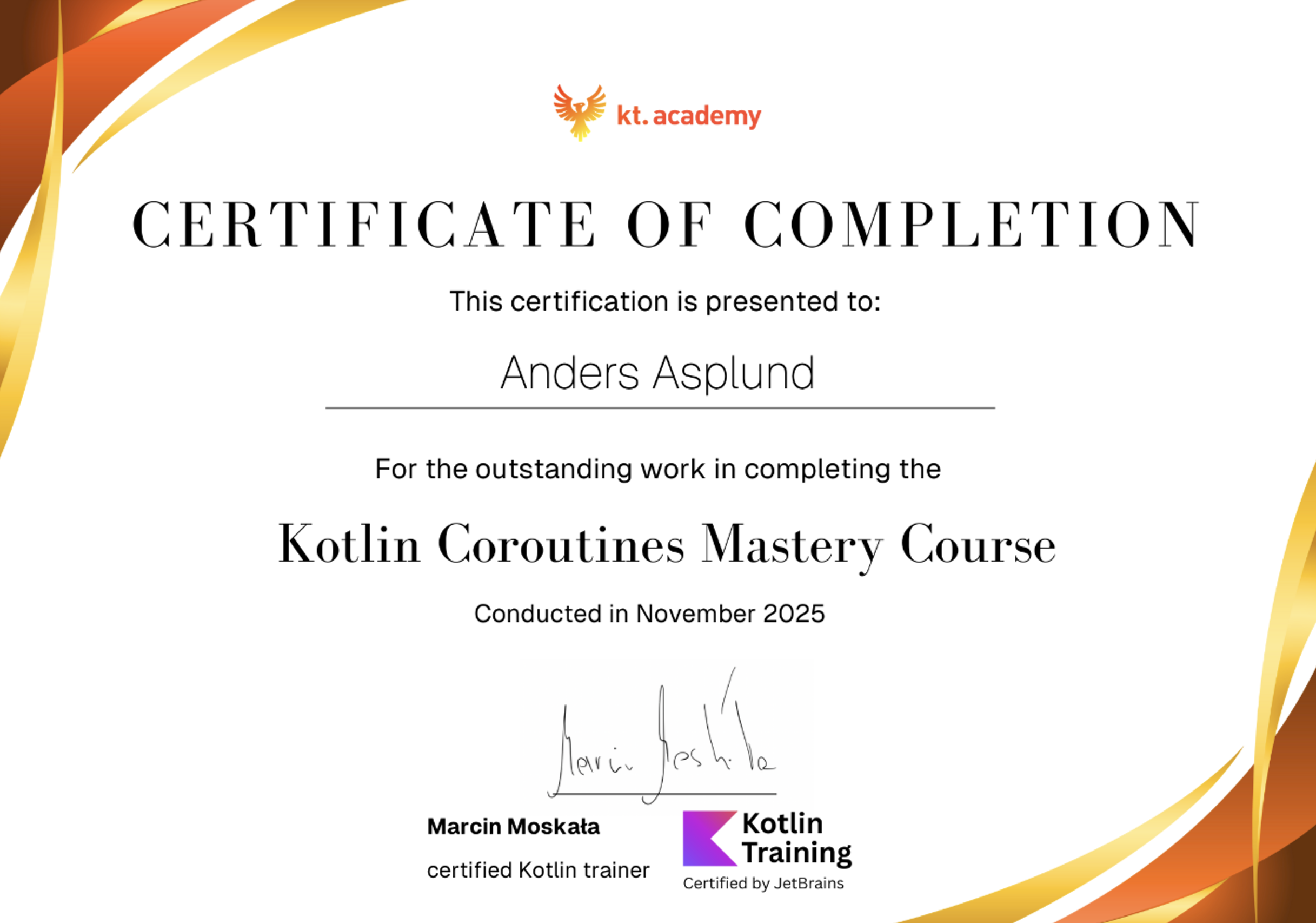 Certified Coroutines Developer Certificate