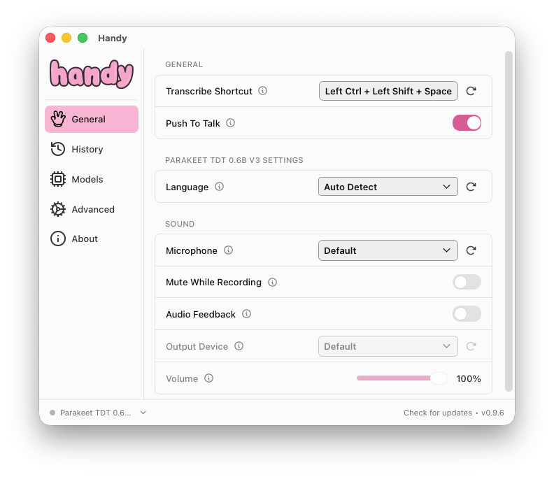 Image showing Handy general settings